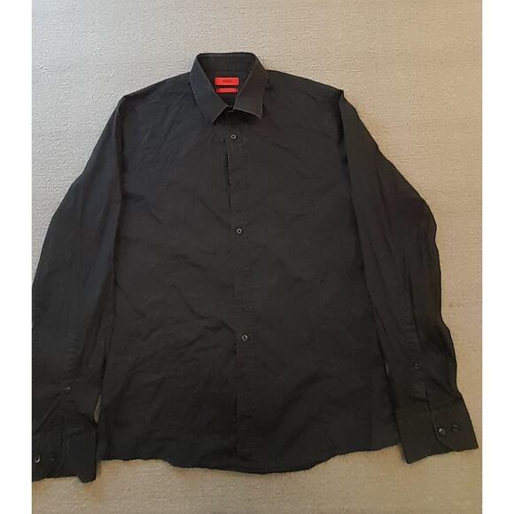HUGO Hugo Boss Mens Small Black Slim Line Long Sleeve Dress Shirt - Picture 1 of 13